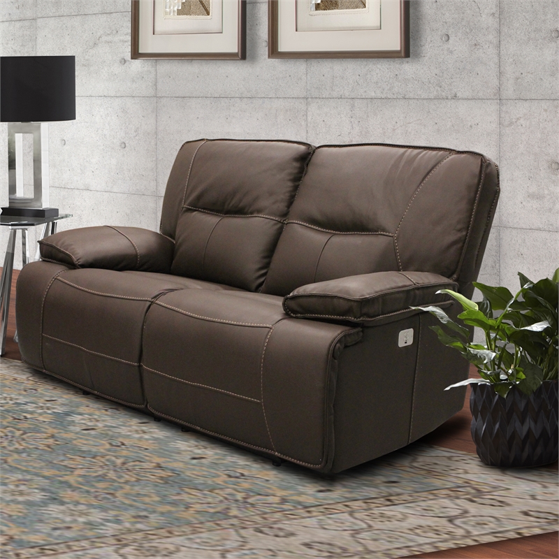 Pemberly Row Contemporary Chocolate Power Reclining Sofa and Loveseat