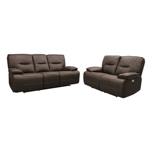 Pemberly Row Contemporary Chocolate Power Reclining Sofa and Loveseat