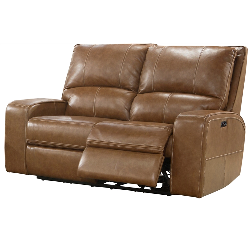 Pemberly Row Contemporary Bourbon Power Reclining Sofa and Loveseat