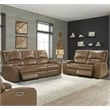 Pemberly Row Contemporary Bourbon Power Reclining Sofa and Loveseat