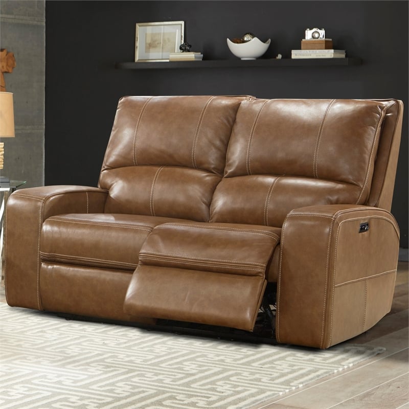 Pemberly Row Contemporary Bourbon Power Reclining Sofa and Loveseat