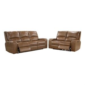 Pemberly Row Contemporary Bourbon Power Reclining Sofa and Loveseat