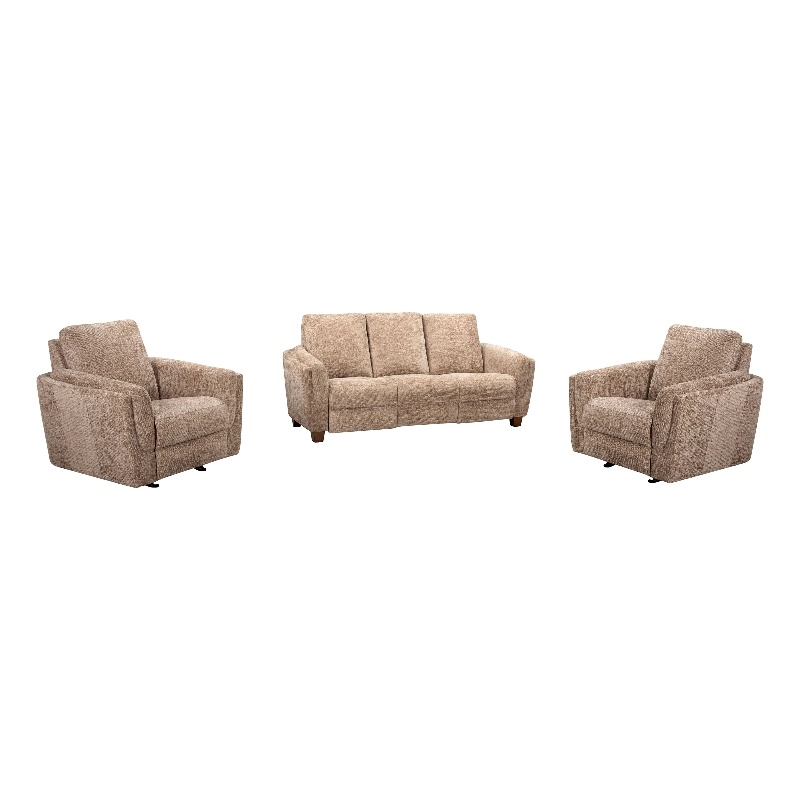 Pemberly Row Contemporary Biscotti Power Reclining Sofa and 2 Recliners