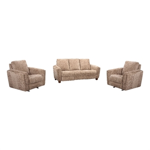 Pemberly Row Contemporary Biscotti Power Reclining Sofa and 2 Recliners