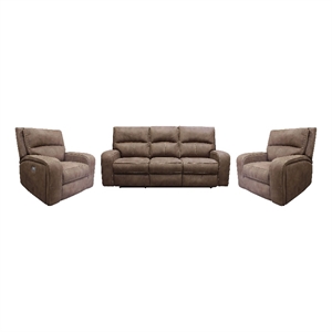 Pemberly Row Contemporary Kahlua Power Reclining Sofa and Two Recliners