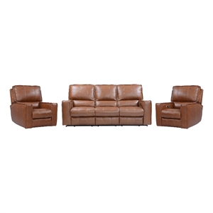 Pemberly Row Contemporary Saddle Power Reclining Sofa and Two Recliners