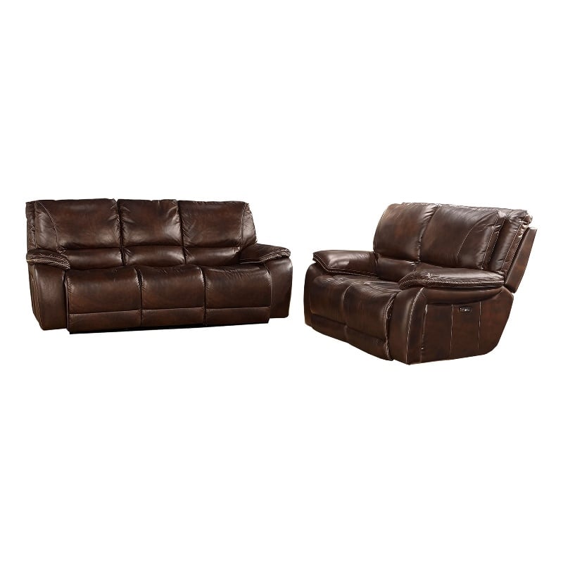 Pemberly Row Contemporary Burnt Sienna Power Reclining Sofa and Loveseat