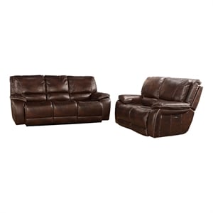 Pemberly Row Contemporary Burnt Sienna Power Reclining Sofa and Loveseat