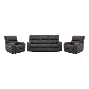 Pemberly Row Contemporary Slate Power Reclining Sofa and Two Recliners