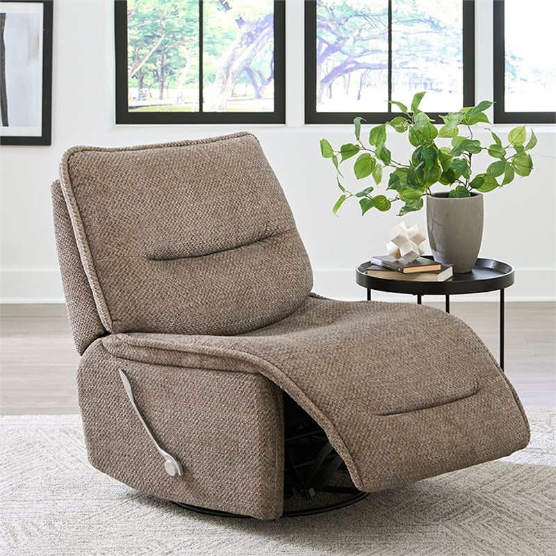 Pemberly Row Contemporary Fabric Wheat Armless Recliner in Brown