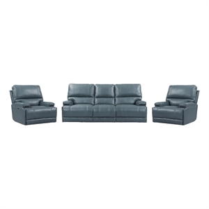 Pemberly Row Contemporary Azure Power Reclining Sofa and Two Recliners