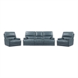 Pemberly Row Contemporary Azure Power Reclining Sofa and Two Recliners