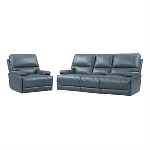 Pemberly Row Contemporary Azure Power Reclining Sofa and Recliner