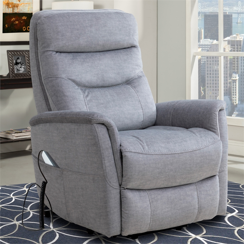 Pemberly Row Contemporary Capri Silver Power Lift Recliner Two Pack