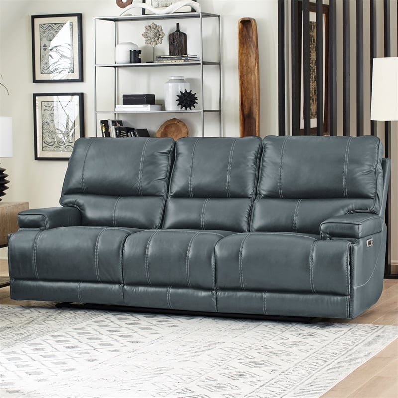 Pemberly Row Contemporary Azure Power Reclining Sofa and Loveseat