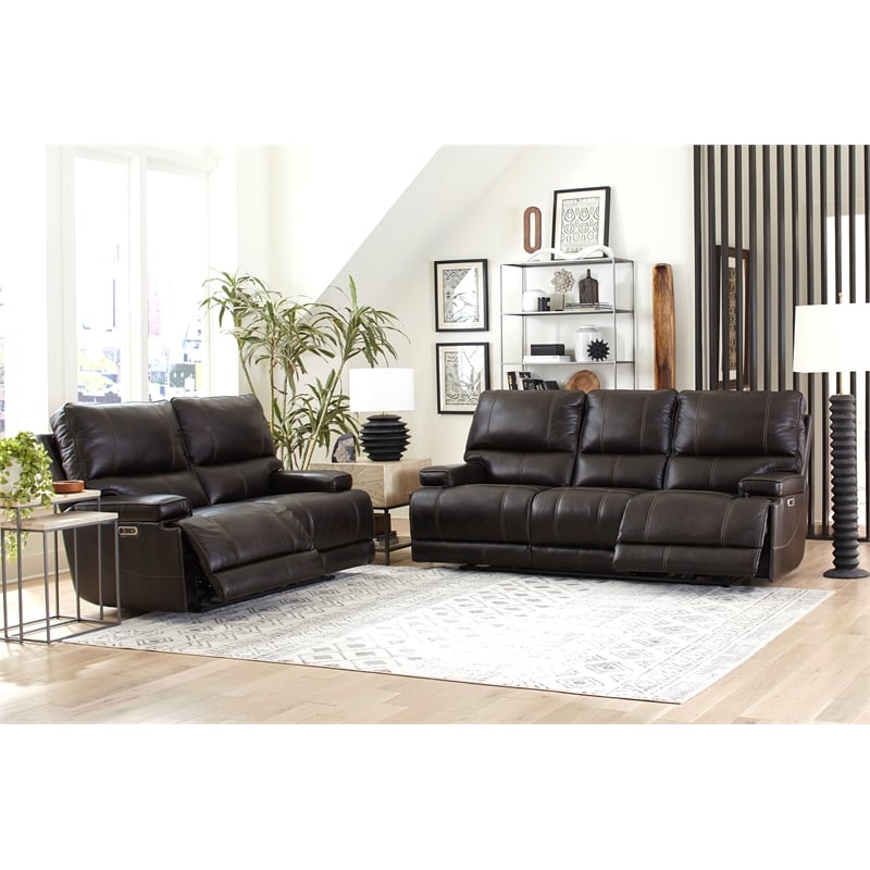 Pemberly Row Contemporary Coffee Power Reclining Sofa and Loveseat