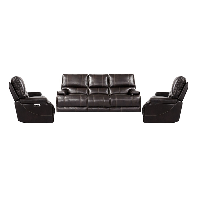Pemberly Row Contemporary Coffee Power Reclining Sofa and 2 Recliners
