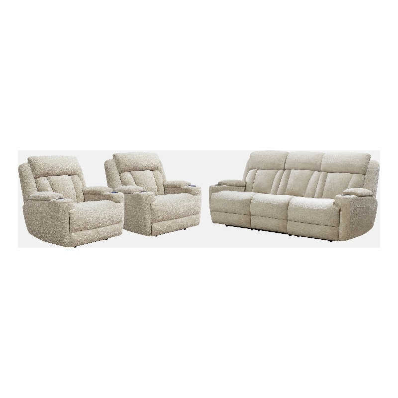 Pemberly Row Contemporary Power Reclining Sofa and Two Recliners