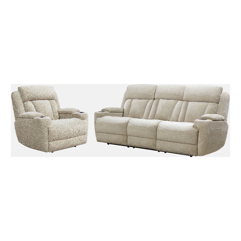 Pemberly Row Contemporary Fabric Power Reclining Sofa and Recliner