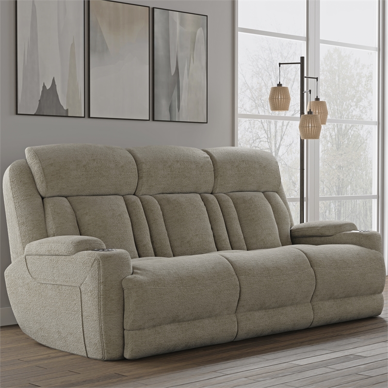 Pemberly Row Contemporary Fabric Power Reclining Sofa and Loveseat