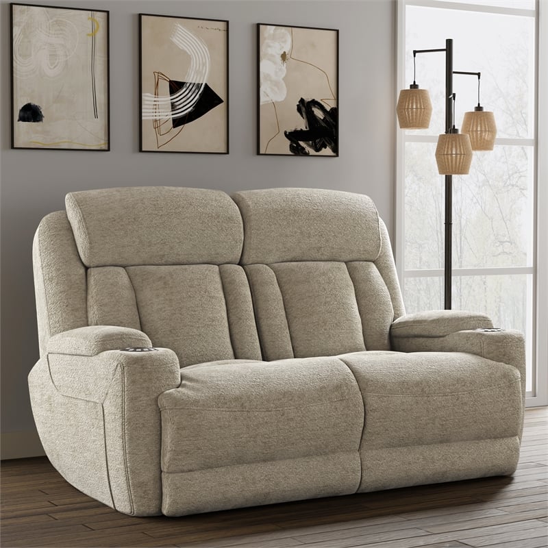 Pemberly Row Contemporary Fabric Power Reclining Sofa and Loveseat