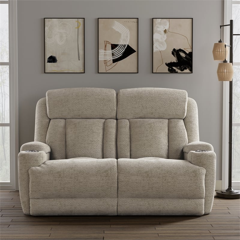 Pemberly Row Contemporary Fabric Power Reclining Sofa and Loveseat