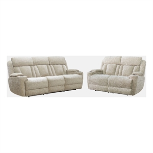 Pemberly Row Contemporary Fabric Power Reclining Sofa and Loveseat