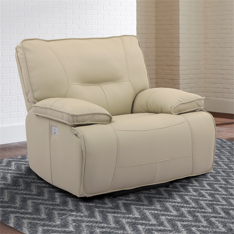 Pemberly Row Contemporary Oyster Power Reclining Sofa and Two Recliners