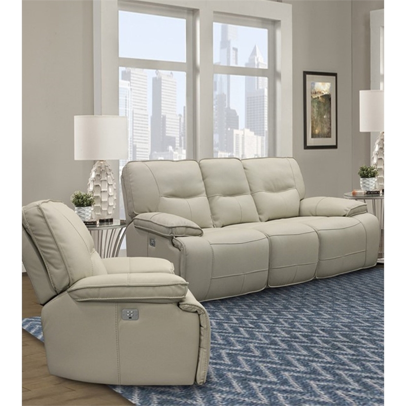 Pemberly Row Contemporary Oyster Power Reclining Sofa and Recliner