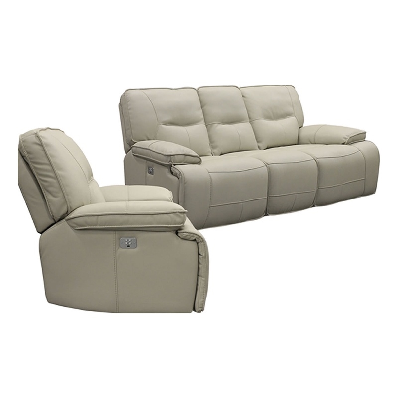 Pemberly Row Contemporary Oyster Power Reclining Sofa and Recliner