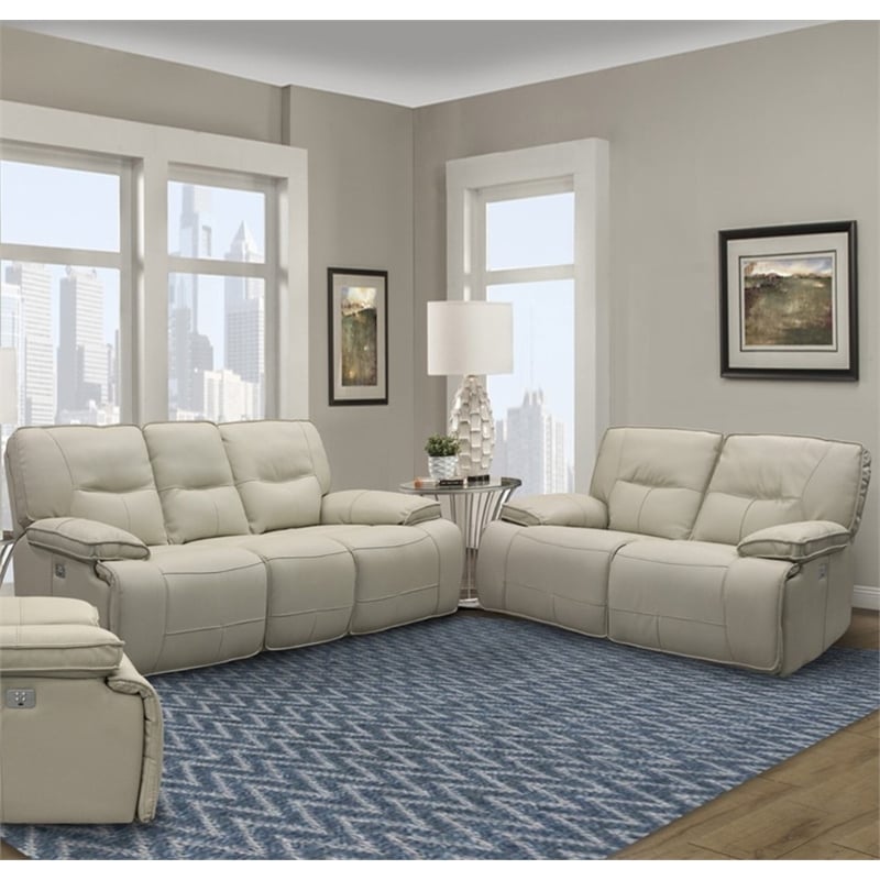 Pemberly Row Contemporary Oyster Power Reclining Sofa and Loveseat