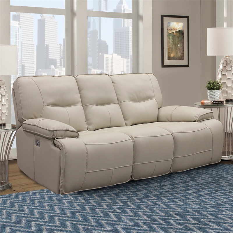 Pemberly Row Contemporary Oyster Power Reclining Sofa and Loveseat