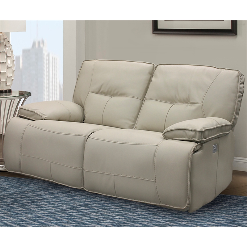 Pemberly Row Contemporary Oyster Power Reclining Sofa and Loveseat