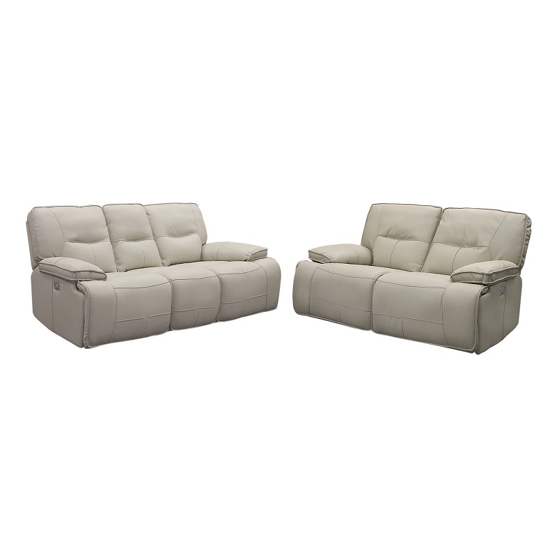 Pemberly Row Contemporary Oyster Power Reclining Sofa and Loveseat