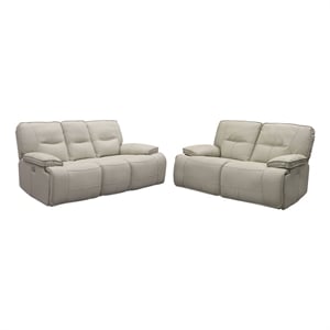 Pemberly Row Contemporary Oyster Power Reclining Sofa and Loveseat