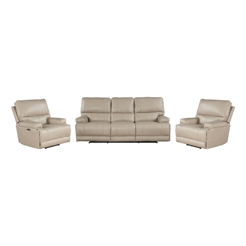 Pemberly Row Contemporary Linen Power Reclining Sofa and Two Recliners