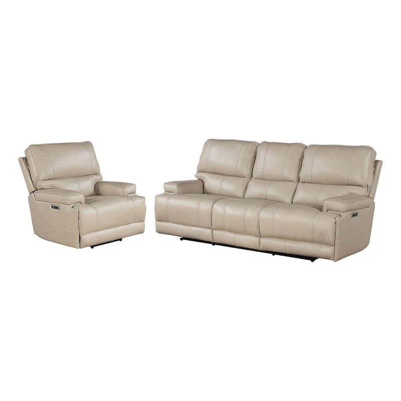 Pemberly Row Contemporary Linen Power Reclining Sofa and Recliner
