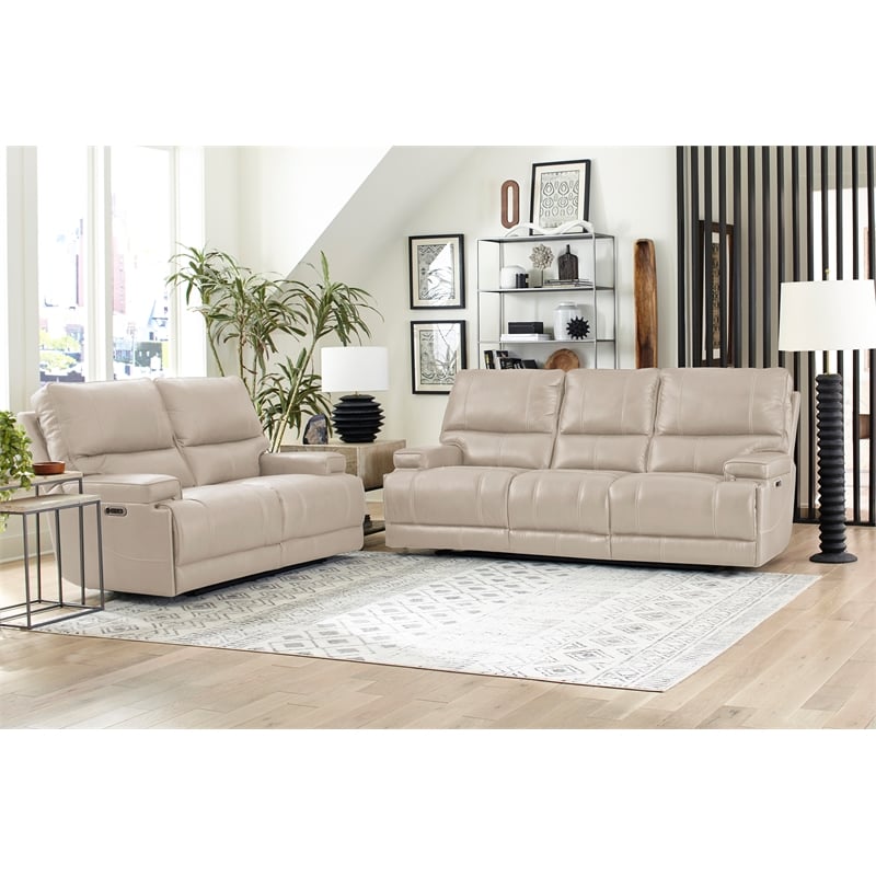 Pemberly Row Contemporary Linen Power Reclining Sofa and Loveseat