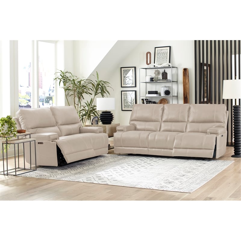 Pemberly Row Contemporary Linen Power Reclining Sofa and Loveseat