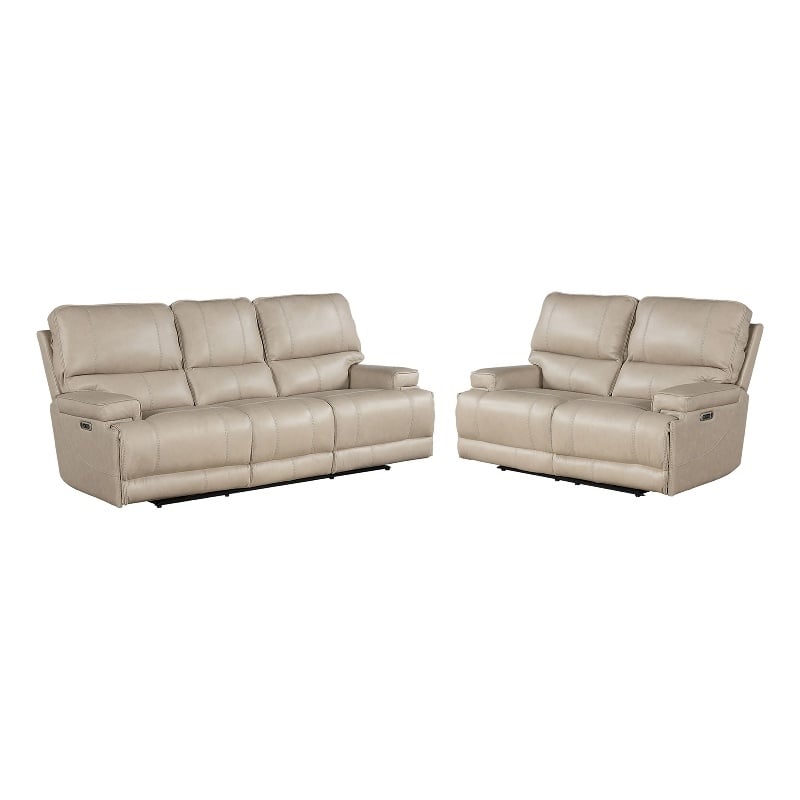 Pemberly Row Contemporary Linen Power Reclining Sofa and Loveseat