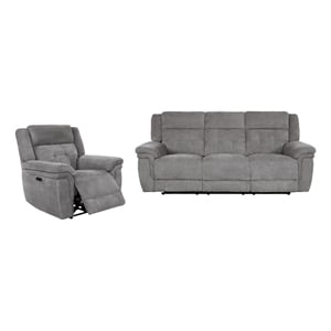 Pemberly Row Contemporary Bristol Grey Power Reclining Sofa and Recliner