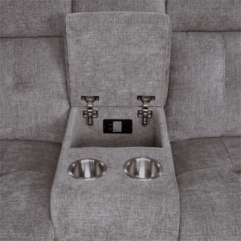 Pemberly Row Contemporary Bristol Grey Power Reclining Sofa and Loveseat