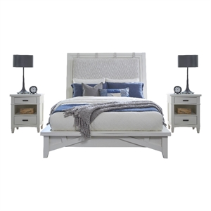 Pemberly Row Contemporary Bedroom Queen Platform Bed with 2 Nightstands