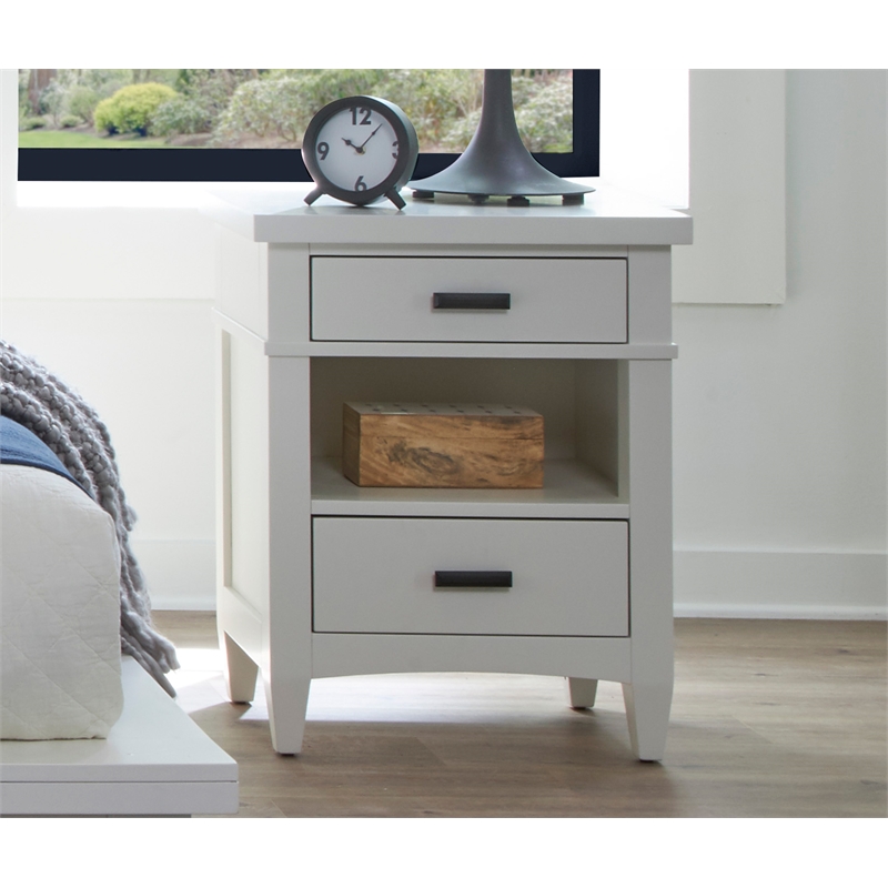 Pemberly Row Contemporary Bedroom King Shelter Bed with 2 Nightstands
