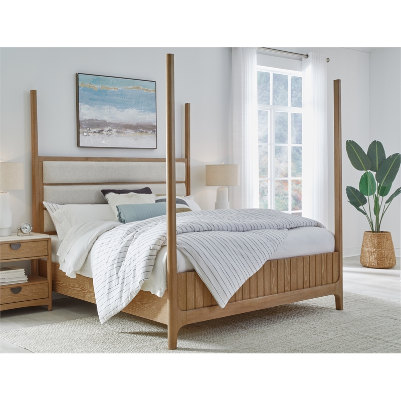 Pemberly Row Contemporary Bedroom Queen Poster Bed with 2 Nightstands