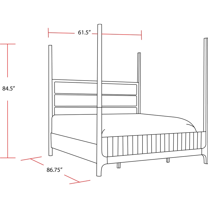 Pemberly Row Contemporary Bedroom Queen Poster Bed with 2 Nightstands