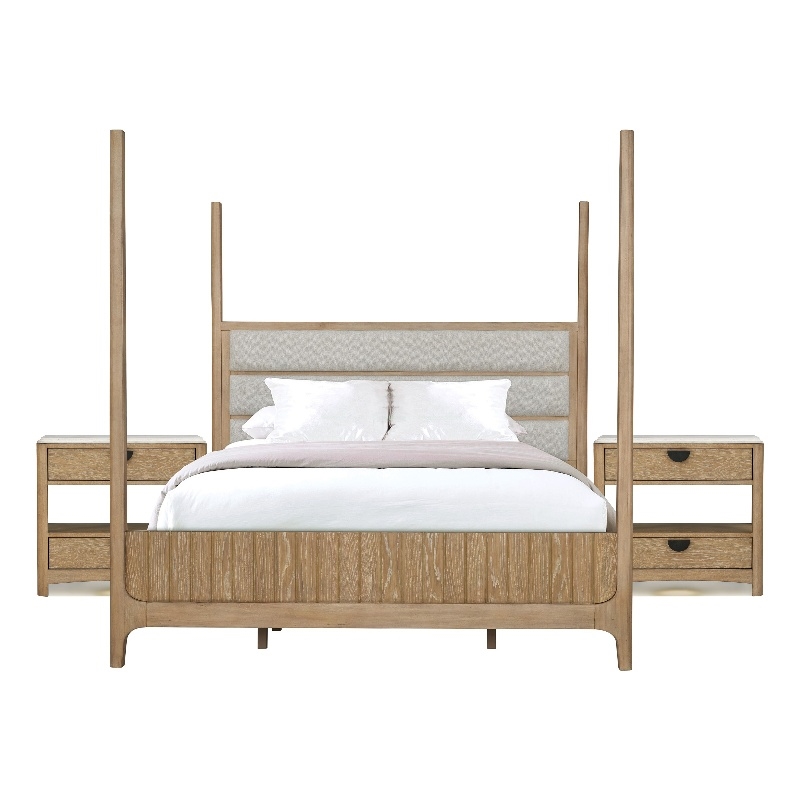 Pemberly Row Contemporary Bedroom Queen Poster Bed with 2 Nightstands