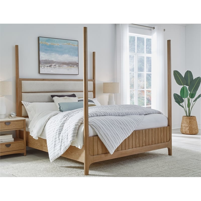 Pemberly Row Contemporary Bedroom King Poster Bed with 2 Nightstands
