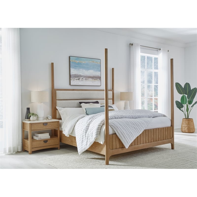 Pemberly Row Contemporary Bedroom King Poster Bed with 2 Nightstands