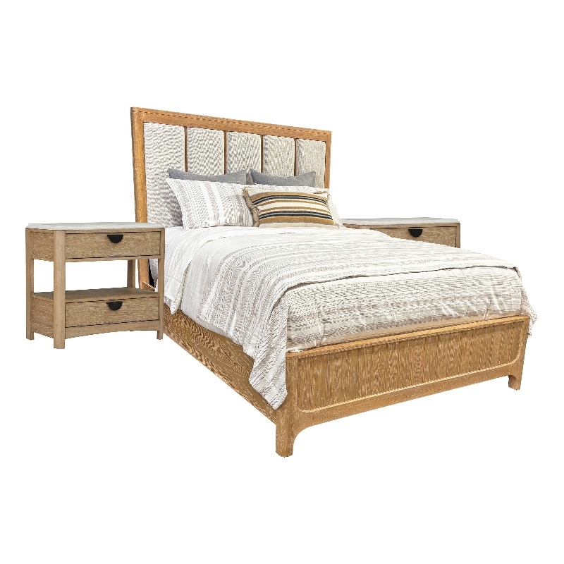 Pemberly Row Contemporary Bedroom Queen Panel Bed with 2 Nightstands
